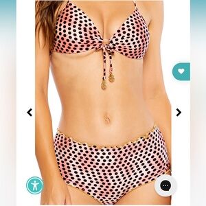 NWT Luli Fama Pink and Black Polka Dot Bikini S Top M bottoms